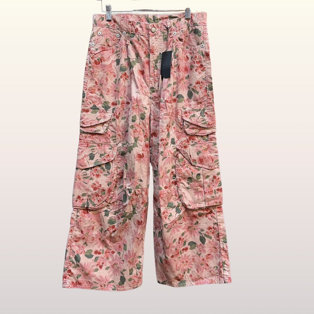 NWT R13 Cropped Multi Pocket Cargo Pants Size 27 in Pink Layered Floral $1195 - Picture 2 of 11